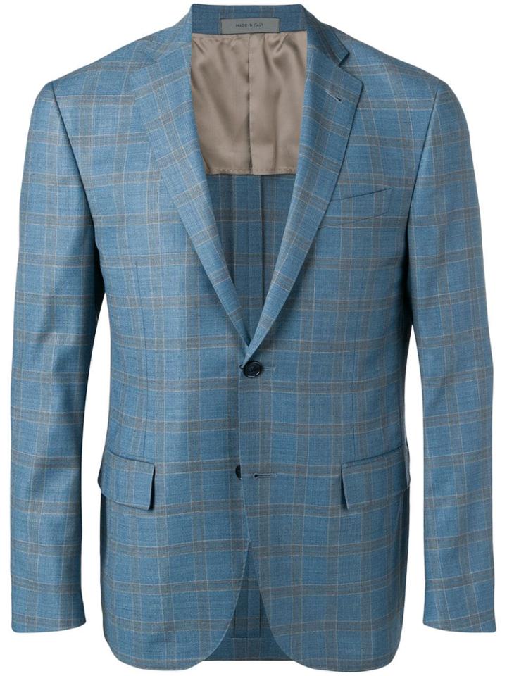 Corneliani Check Single Breasted Blazer - Blue