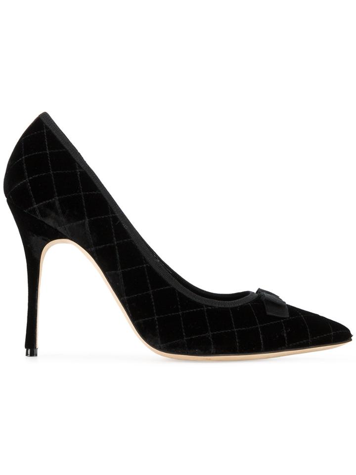 Manolo Blahnik Black Velvet Logia Bow 110 Pumps