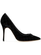 Manolo Blahnik Black Velvet Logia Bow 110 Pumps