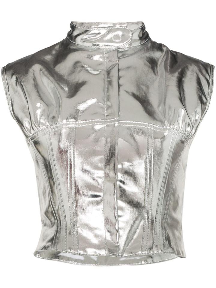 Marine Serre Metallic Gilet - Silver