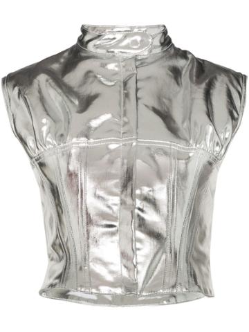 Marine Serre Metallic Gilet - Silver