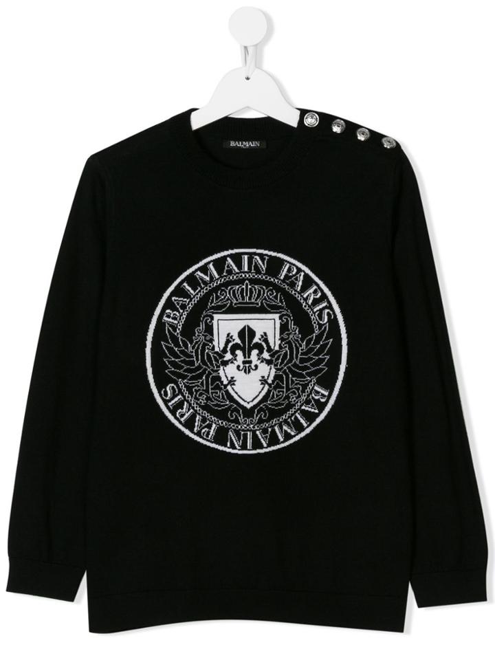 Balmain Kids Teen Logo Intarsia Sweater - Black