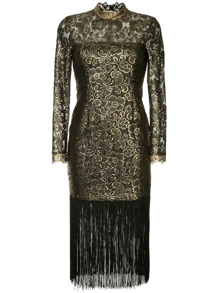 Rachel Zoe Metallic Lace Fringed Ress - Black