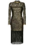 Rachel Zoe Metallic Lace Fringed Ress - Black