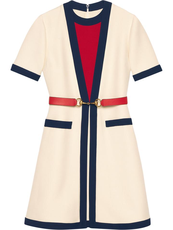 Gucci Belted Wool Silk Dress - White