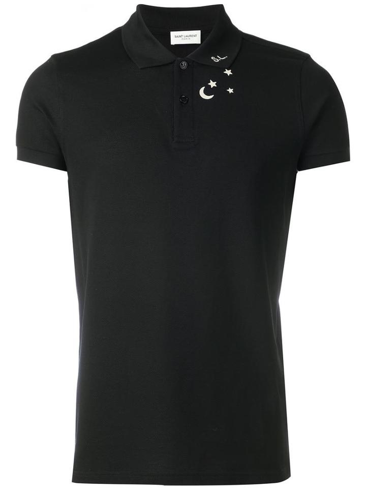 Saint Laurent Star And Moon Print Polo Shirt, Men's, Size: Xl, Black, Cotton