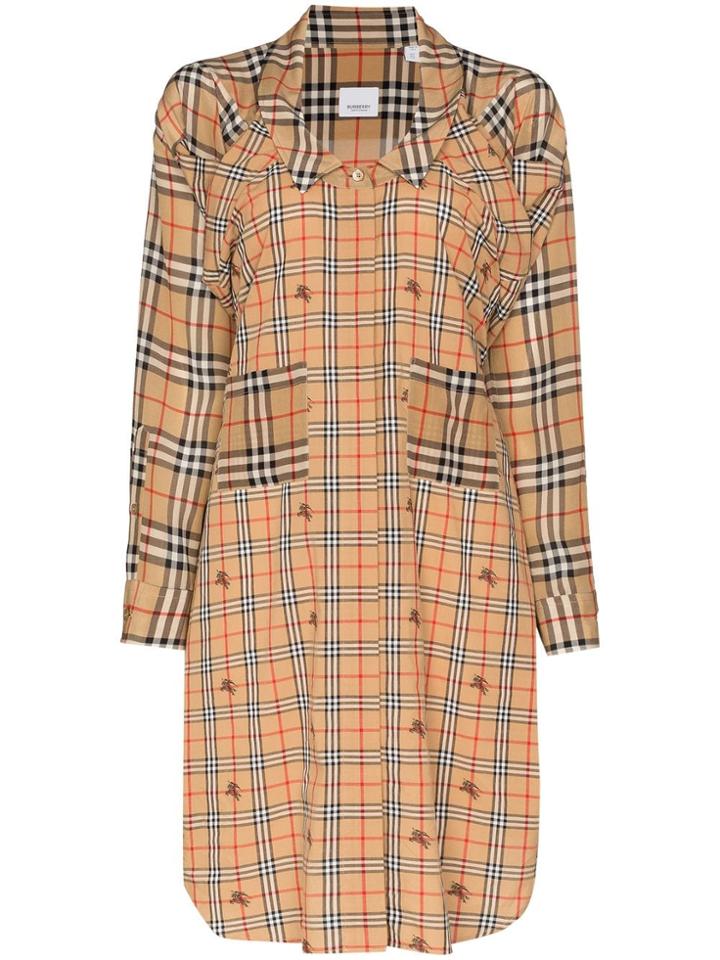 Burberry Panelled Checked Shirt Dress - Brown