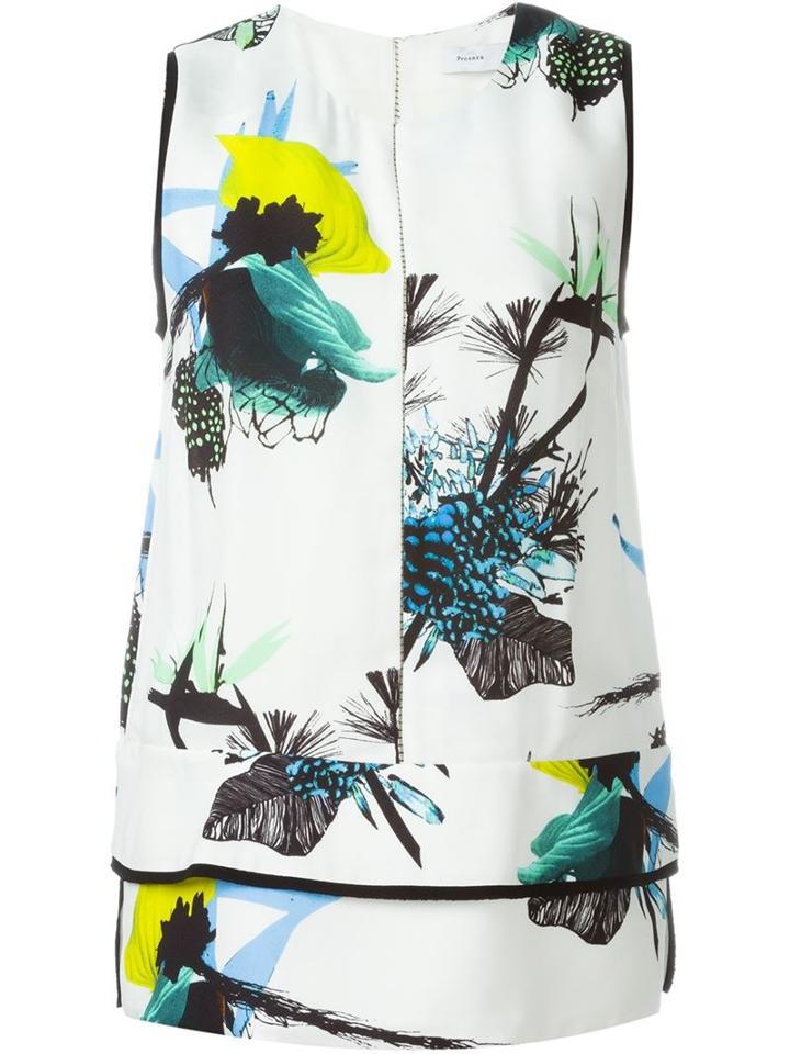 Proenza Schouler Sleeveless Floral Blouse, Women's, Size: 6, White, Silk/acetate/viscose