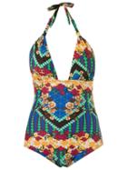 Blue Man Print Halter Swimsuit