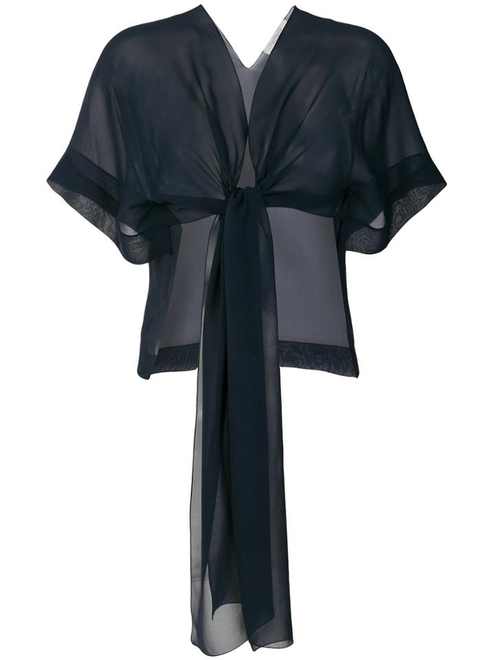 D.exterior Tie Front Sheer Blouse - Blue