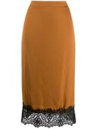 Essentiel Antwerp Lace-trimmed Pencil Skirt - Brown