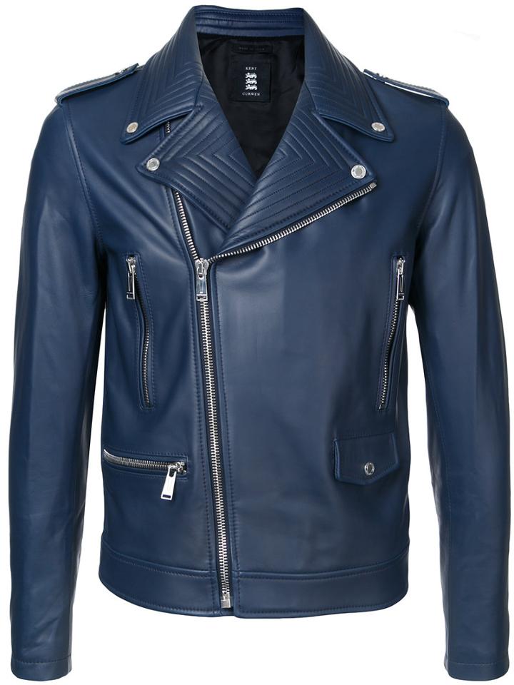 Kent & Curwen Biker Jacket, Men's, Size: Large, Blue, Nappa Leather