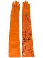 Maison Margiela - Elbow-length Gloves - Women - Lamb Skin/polyacrylic/glass - L, Yellow/orange, Lamb Skin/polyacrylic/glass