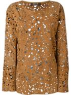 Roberto Cavalli Perorated Suede Blouse