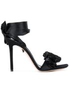 Casadei Flower Detail Ankle Tie Sandals - Black