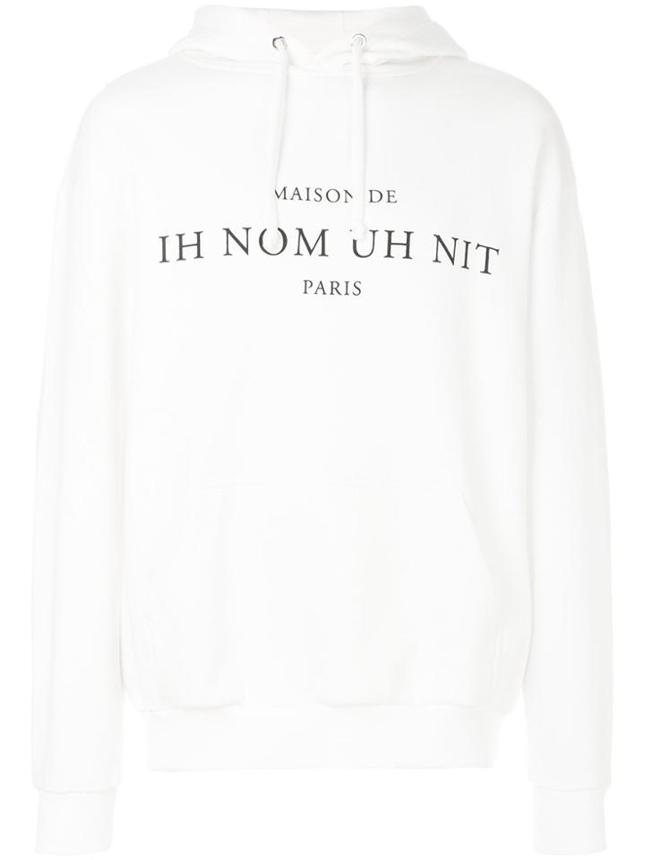 Ih Nom Uh Nit Printed Text Hoodie - White