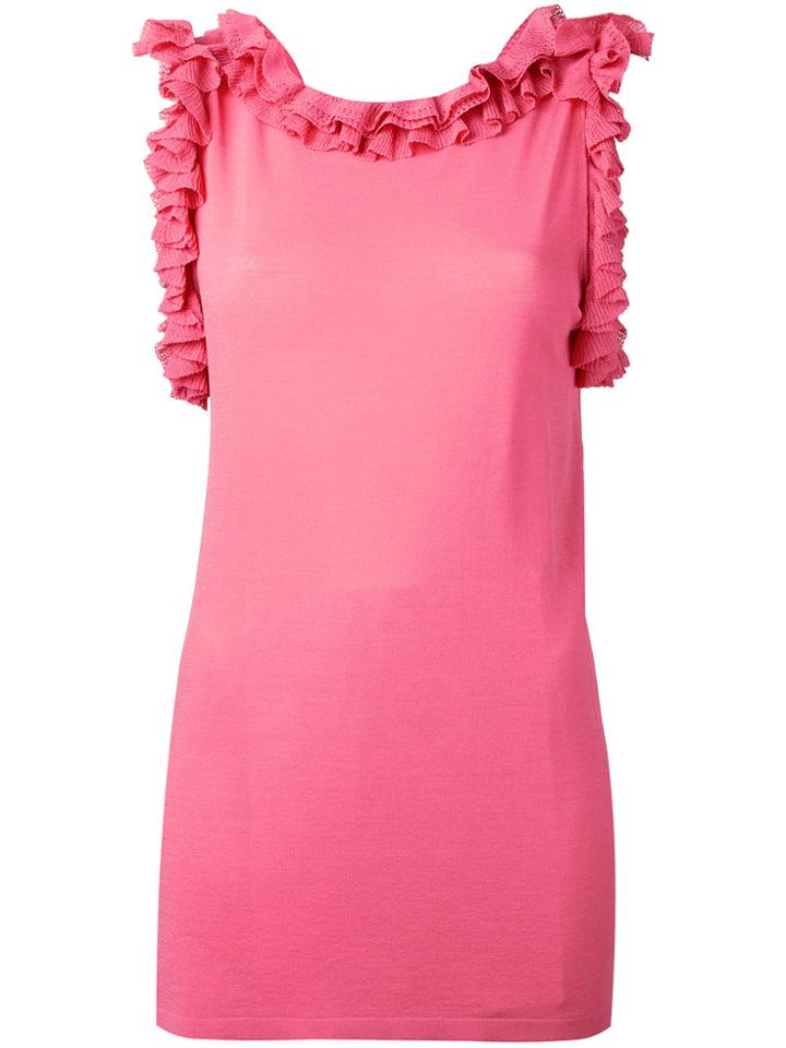 Ermanno Scervino Ruffled Neck And Sleeve Tank - Pink & Purple