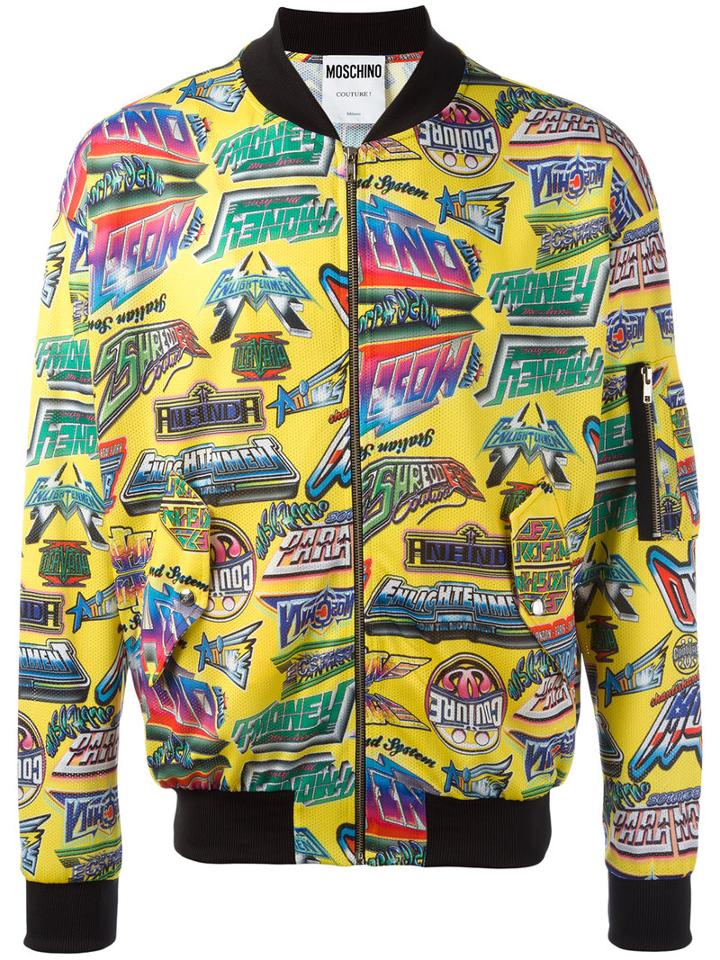 Moschino Printed Bomber Jacket, Men's, Size: Medium, Yellow/orange, Polyester