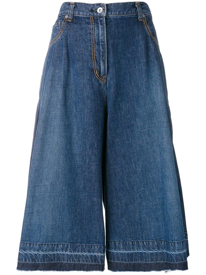 Sacai - Cropped Denim Culottes - Women - Cotton - 2, Blue, Cotton