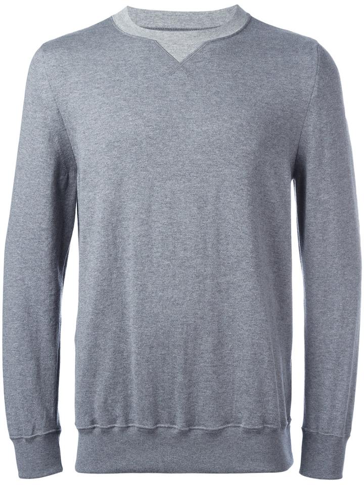 Sacai Crew-neck Sweatshirt, Men's, Size: 4, Grey, Cotton/cashmere