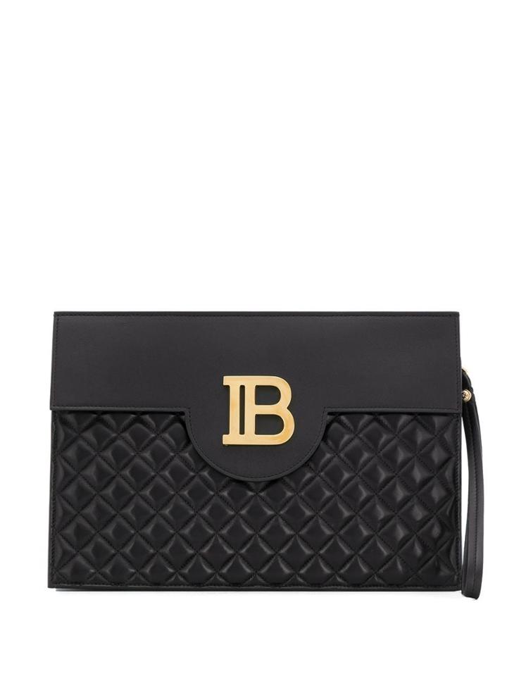 Balmain B Quilted Clutch Bag - Black