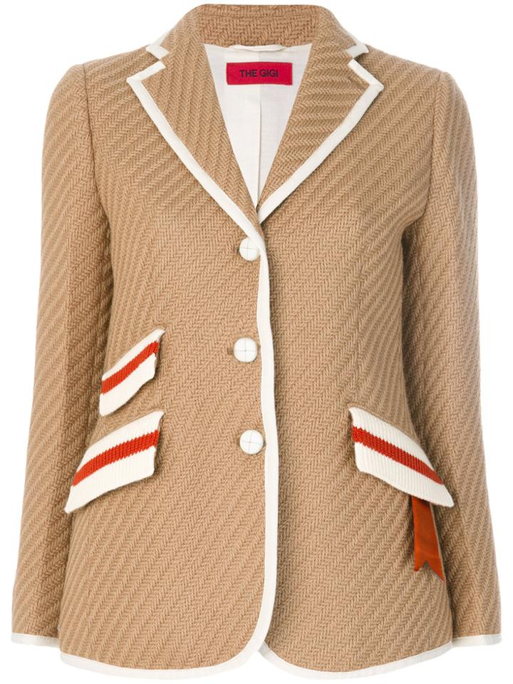 The Gigi Contrast Piping Blazer - Nude & Neutrals