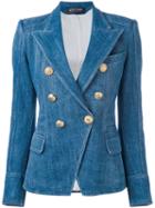 Balmain - Double-breasted Denim Blazer - Women - Cotton/polyester/viscose - 34, Women's, Blue, Cotton/polyester/viscose