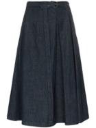 Marni Denim Belted Side Pleat Skirt - Blue
