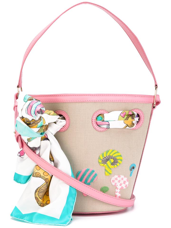 Olympia Le-tan Mushroom Beaded Bucket Tote - Nude & Neutrals