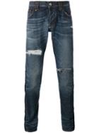 Philipp Plein Distressed Slim-fit Jeans, Men's, Size: 32, Blue, Cotton/spandex/elastane/polyester