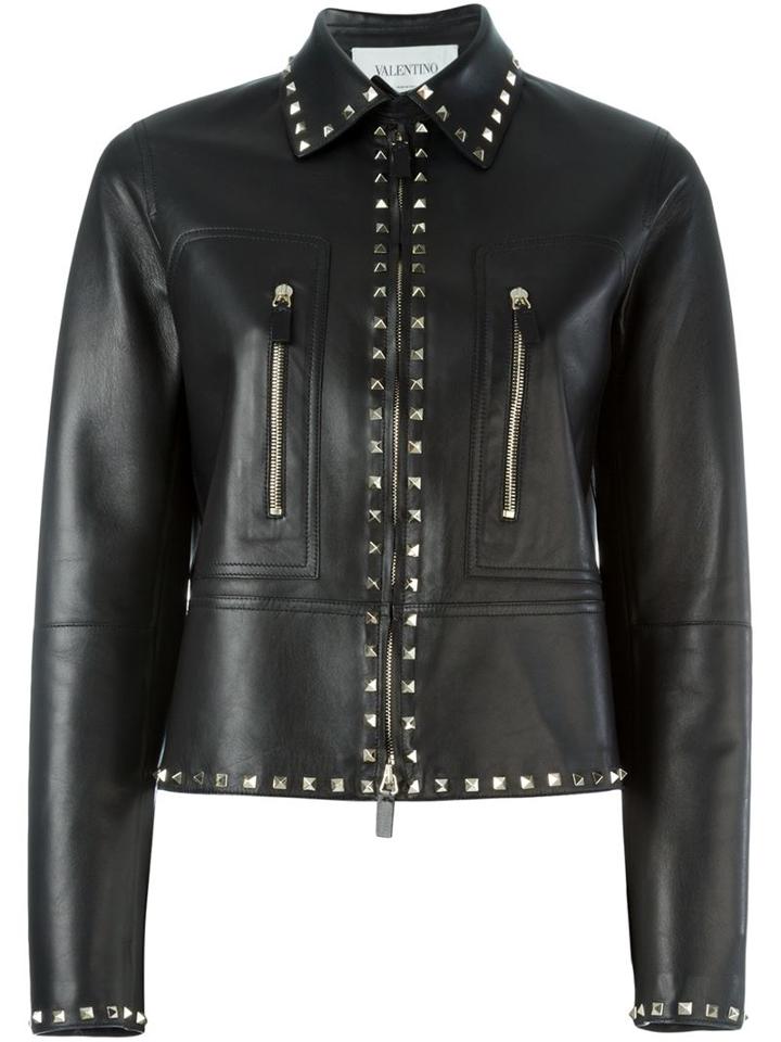 Valentino Rockstud Jacket, Women's, Size: 44, Black, Calf Leather