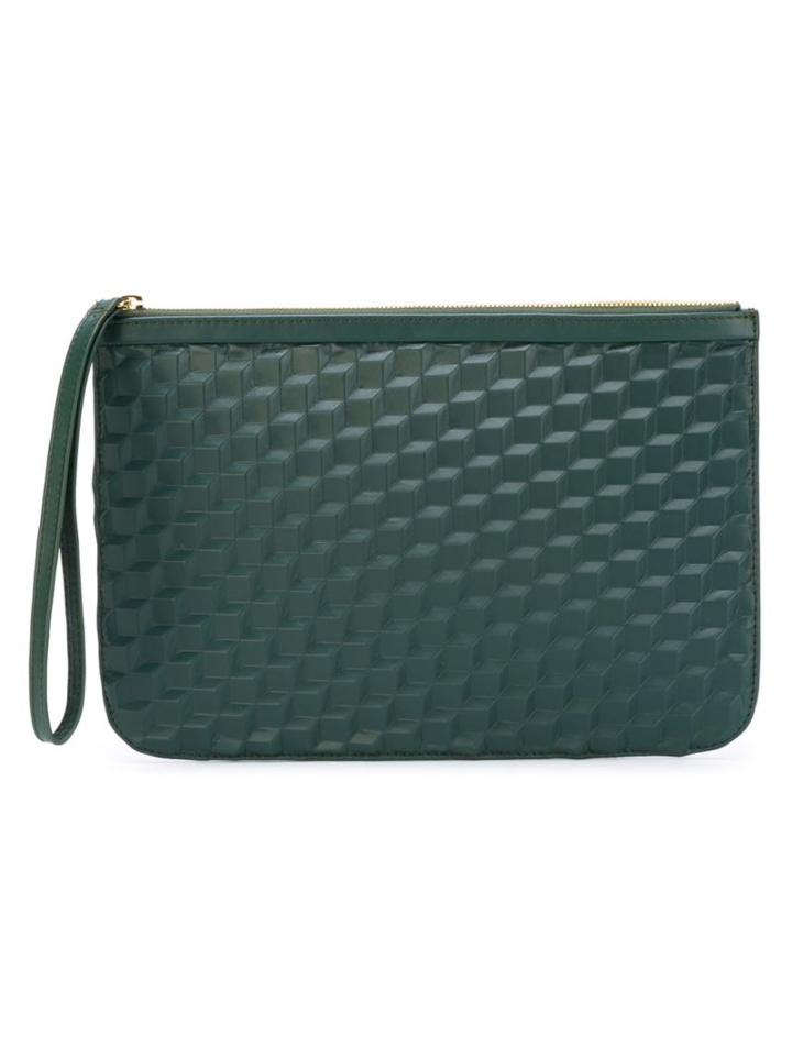 Pierre Hardy Geometric Print Zip Clutch, Men's, Green, Calf Leather