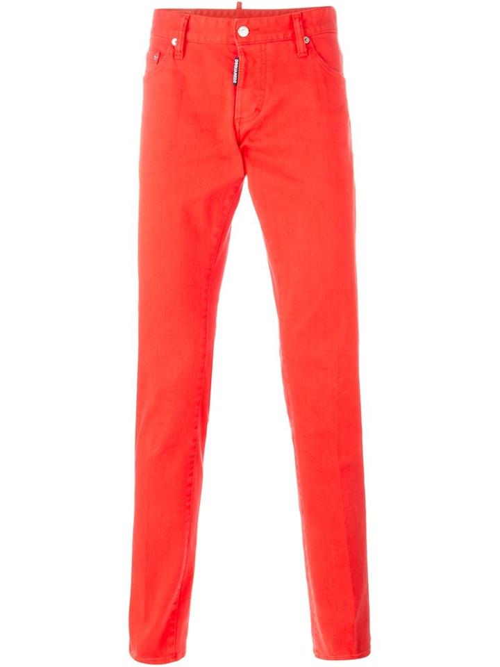 Dsquared2 Slim Jeans, Men's, Size: 48, Red, Cotton/calf Leather/spandex/elastane