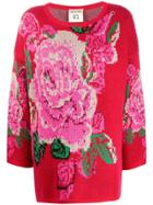 Semicouture Boxy Floral Patterned Sweater - Red
