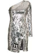Off-white One-shoulder Sequin Mini-dress - Metallic
