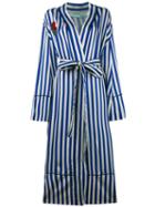 Off-white Striped Pyjama Coat With Embroidery, Women's, Size: Xs, Blue, Cupro/silk/cotton