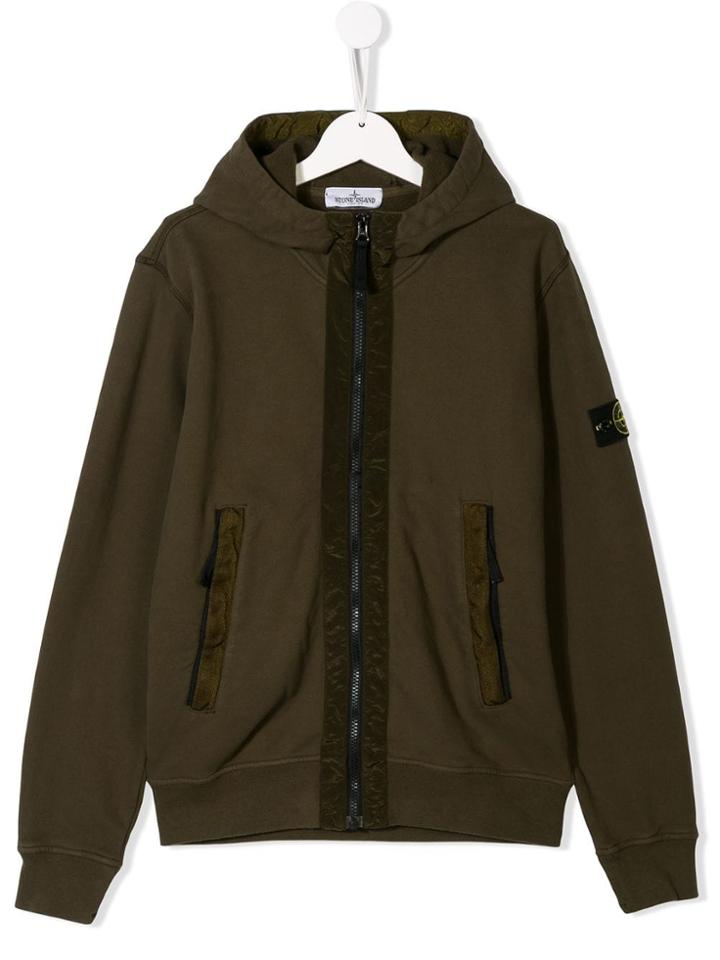 Stone Island Junior Zipped Hooded Sweatshirt - Green