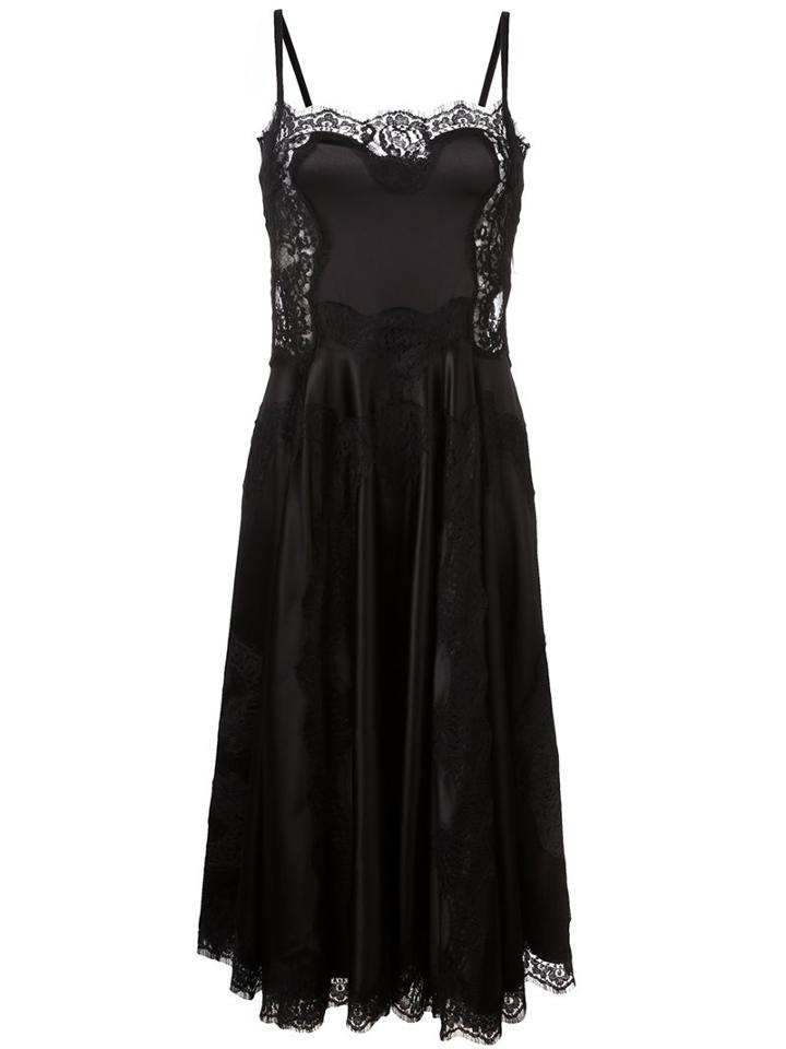 Dolce & Gabbana Floral Lace Detail Lingerie Dress, Women's, Size: 38, Black, Silk/cotton/polyamide/spandex/elastane