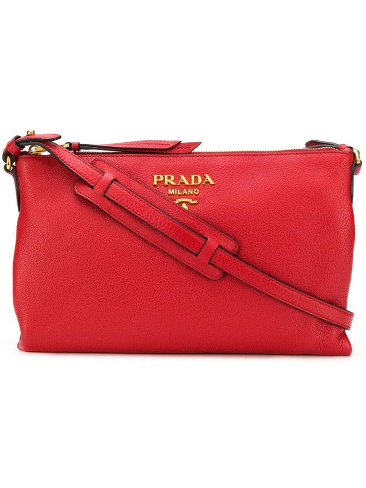 Prada Pebbled Zipped Crossbody - Red