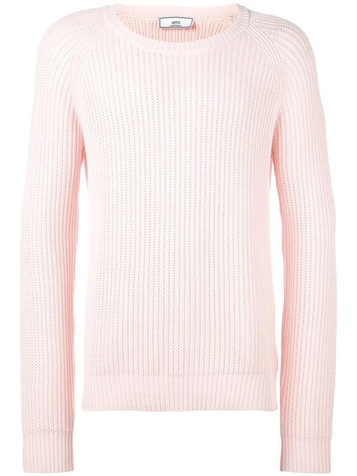 Ami Alexandre Mattiussi Flat Ribbed Crew Neck Sweater, Men's, Size: Large, Pink/purple, Cotton