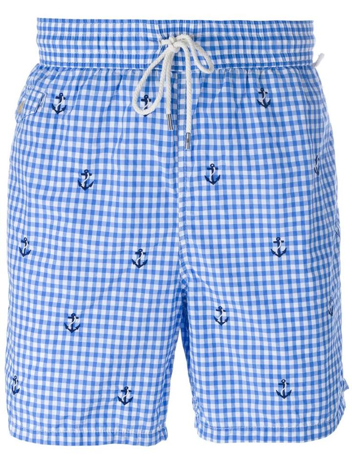 Polo Ralph Lauren Gingham Check Swim Shorts, Men's, Size: Large, Blue, Cotton/nylon/polyester