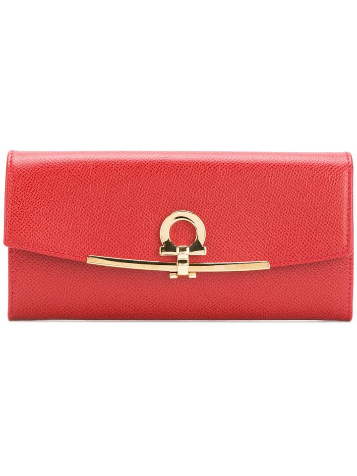 Salvatore Ferragamo Gancio Lock Continental Wallet - Red