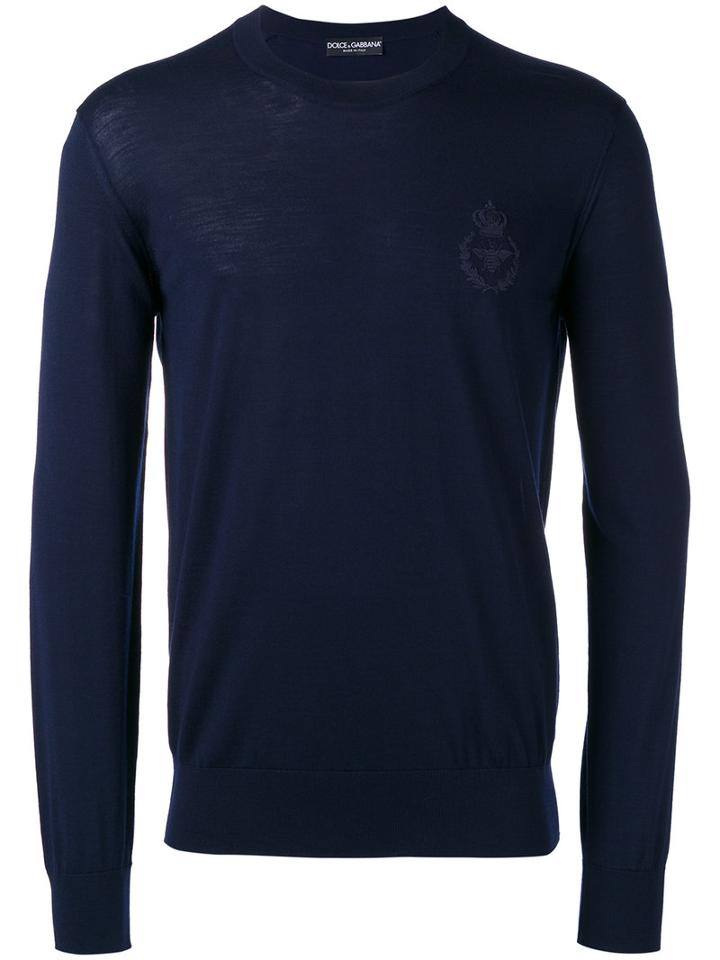 Dolce & Gabbana Bee & Crown Embroidered Jumper, Men's, Size: 58, Blue, Wool