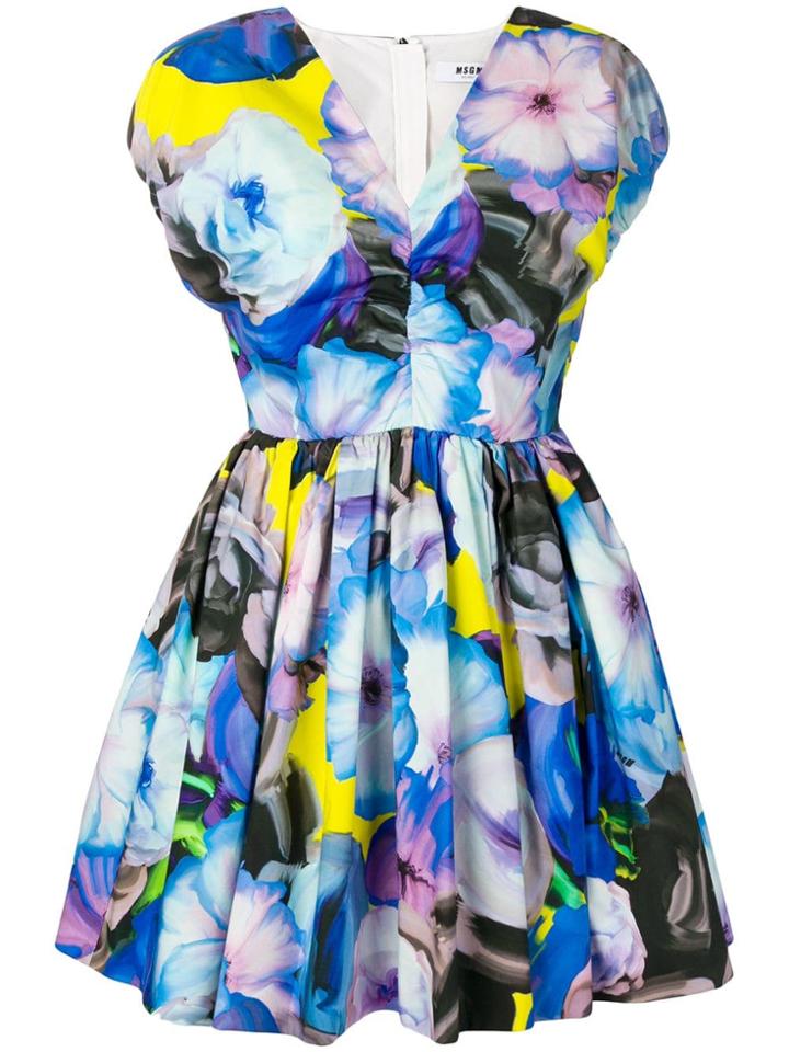 Msgm Printed A-line Dress - Blue
