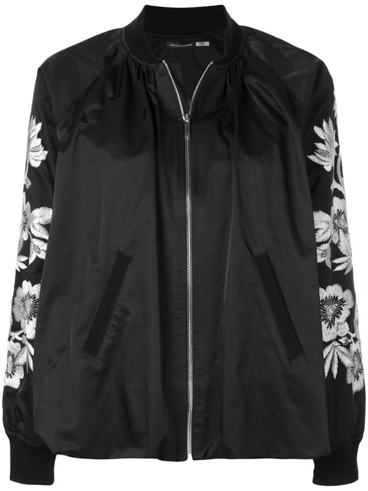 Josie Natori Embroidered Detailed Bomber Jacket - Black