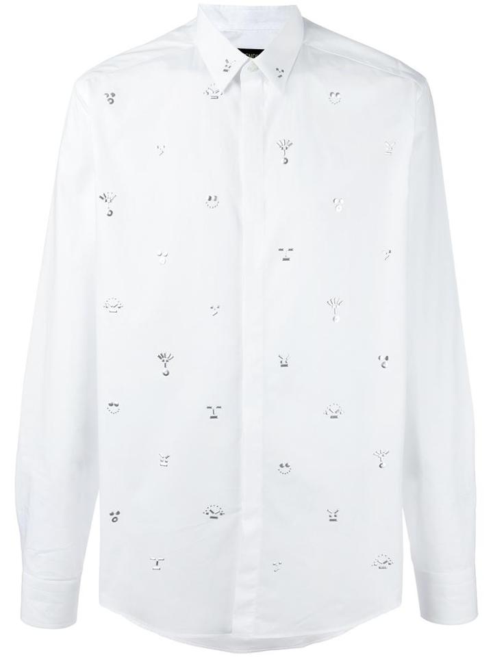 Fendi Fendi Faces Shirt, Men's, Size: 41, White, Cotton/crystal