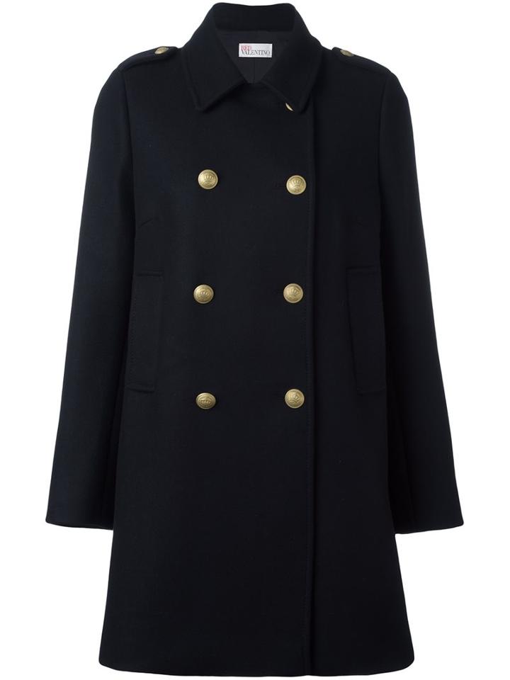 Red Valentino Double Breasted Coat, Women's, Size: 40, Blue, Polyamide/polyester/acetate/virgin Wool