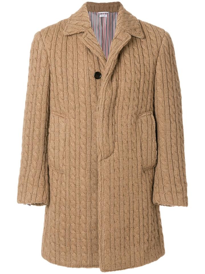 Thom Browne Ribbed Baby Cable Camel Hair Bal Collar Overcoat - Nude &