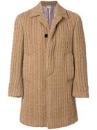Thom Browne Ribbed Baby Cable Camel Hair Bal Collar Overcoat - Nude &