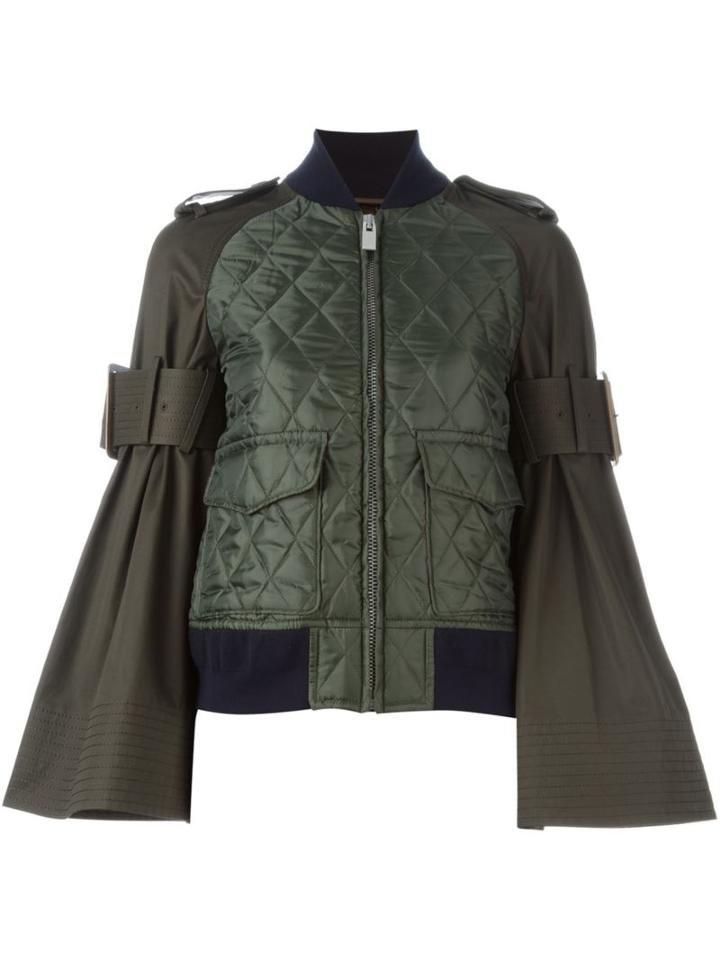 Sacai Quilted Bomber Jacket, Women's, Size: 1, Green, Cupro/polyester/cotton